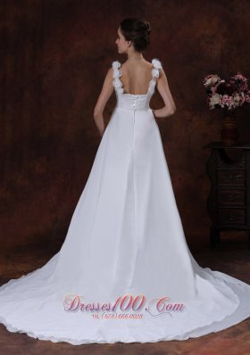 A-Line Straps Chapel Train Chiffon Wedding Dress