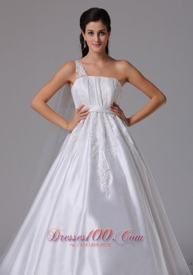 A-line One Shoulder Wedding Dress Embroidery Ruches