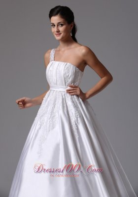 A-line One Shoulder Wedding Dress Embroidery Ruches