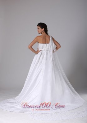 A-line One Shoulder Wedding Dress Embroidery Ruches