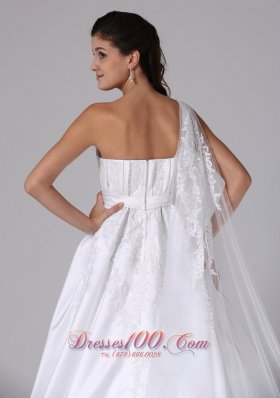 A-line One Shoulder Wedding Dress Embroidery Ruches