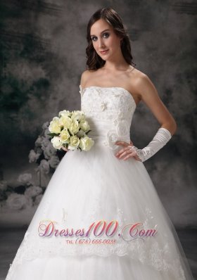 A-line Strapless Bridal Dress Taffeta Lace Court Train