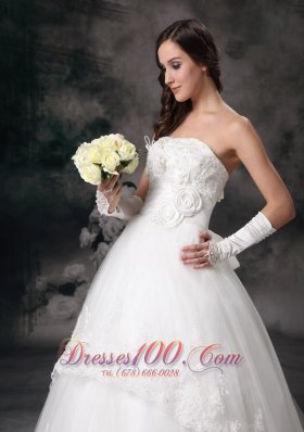 A-line Strapless Bridal Dress Taffeta Lace Court Train