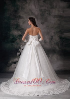 A-line Strapless Bridal Dress Taffeta Lace Court Train