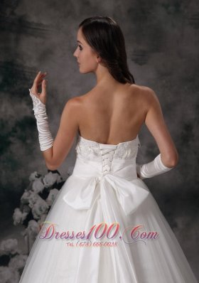 A-line Strapless Bridal Dress Taffeta Lace Court Train