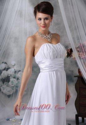 Ruched Court Train Strapless Chiffon Wedding Dress