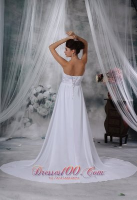 Ruched Court Train Strapless Chiffon Wedding Dress