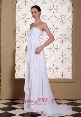 Lace White Chiffon Wedding Dress Brush Train Lace-up