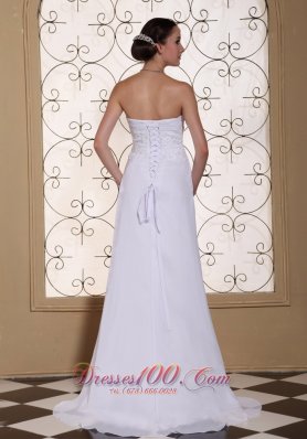 Lace White Chiffon Wedding Dress Brush Train Lace-up