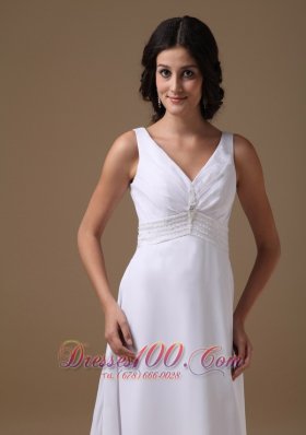 Dapper Empire V-neck Chiffon Beaded Wedding Dress