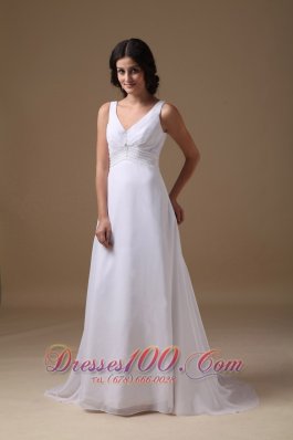 Dapper Empire V-neck Chiffon Beaded Wedding Dress