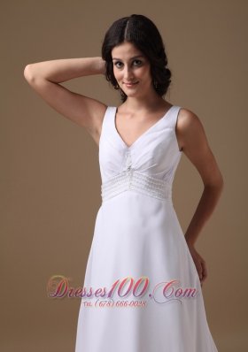 Dapper Empire V-neck Chiffon Beaded Wedding Dress