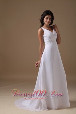 Dapper Empire V-neck Chiffon Beaded Wedding Dress