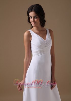 Dapper Empire V-neck Chiffon Beaded Wedding Dress