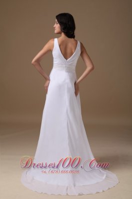 Dapper Empire V-neck Chiffon Beaded Wedding Dress