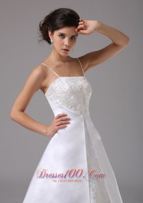 Spaghetti Straps Wedding Dress Lace Satin Court Train