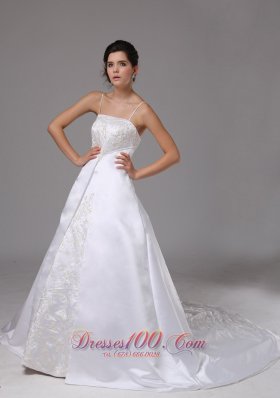 Spaghetti Straps Wedding Dress Lace Satin Court Train