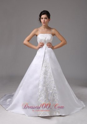 Spaghetti Straps Wedding Dress Lace Satin Court Train