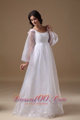 High-class Scoop Floor-length Organza Lace Wedding Dress