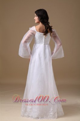 High-class Scoop Floor-length Organza Lace Wedding Dress