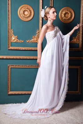 White Empire One Shoulder Appliques Evening Prom Dress