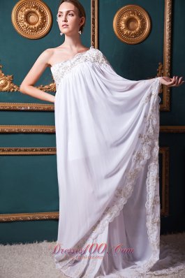 White Empire One Shoulder Appliques Evening Prom Dress