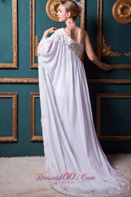 White Empire One Shoulder Appliques Evening Prom Dress