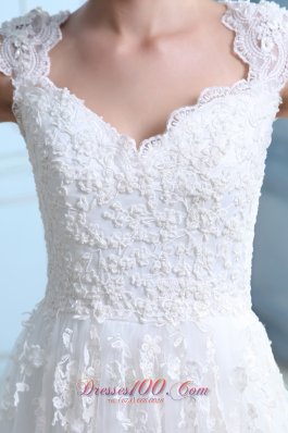 Latest A-line V-neck Wedding Dress Tulle Lace Court Train