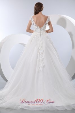 Gorgeous Sassy A-line V-neck Taffeta Tulle Wedding Dress