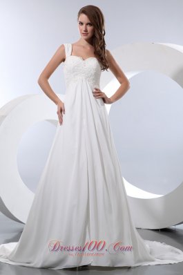 Elegant A-line Straps Wedding Gowns Chiffon Appliques