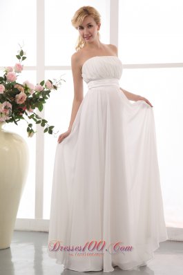 White Empire Strapless Wedding Gown Chiffon Ruch