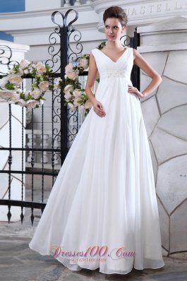 Unique A-line V-neck Wedding Dress Chiffon Ruch Appliques