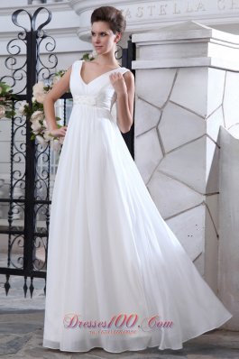 Unique A-line V-neck Wedding Dress Chiffon Ruch Appliques