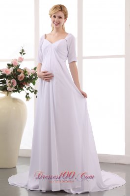 Unique Empire V-neck Wedding Dress Court Train Chiffon