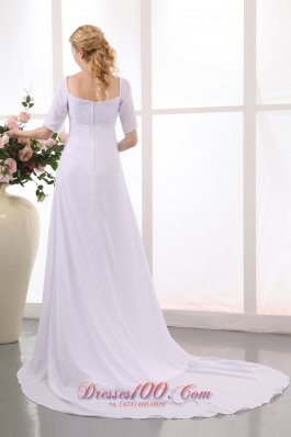 Unique Empire V-neck Wedding Dress Court Train Chiffon