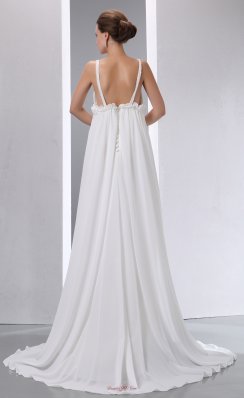 A-line V-neck Maternity Wedding Dress Chiffon Beading