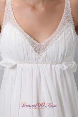 A-line V-neck Maternity Wedding Dress Chiffon Beading