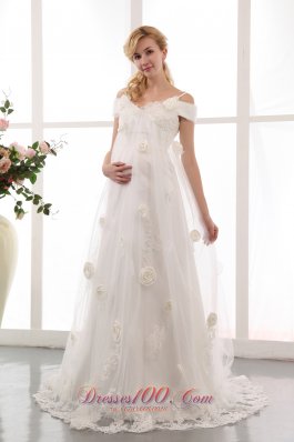 A-line Maternity Wedding Dress Appliques Floral Train