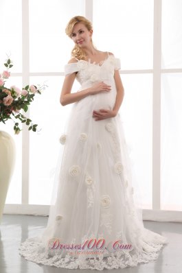 A-line Maternity Wedding Dress Appliques Floral Train