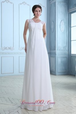 Empire V-neck Maternity Wedding Dress Chiffon Ruch