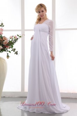 Empire Square Ruched Court Train Wedding Dress