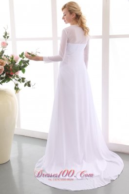 Empire Square Ruched Court Train Wedding Dress