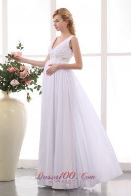 Empire V-neck Clearance Wedding Dress Chiffon Beading