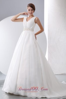 Gergeous A-line V-neck Wedding Dress Taffeta Organza Ruch