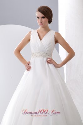 Gergeous A-line V-neck Wedding Dress Taffeta Organza Ruch