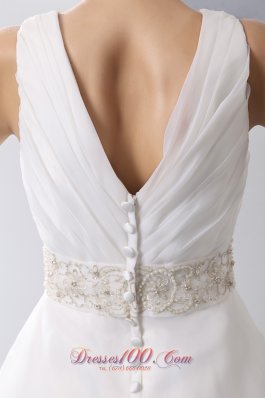 Gergeous A-line V-neck Wedding Dress Taffeta Organza Ruch