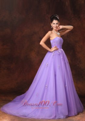 Lilac Tulle Appliques Court Train Custom Wedding Dress