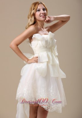 Elegant Strapless White Bow Hand Made Flowers Prom Dress