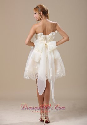 Elegant Strapless White Bow Hand Made Flowers Prom Dress