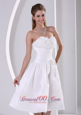 A-line Strapless Ruch Ruffles Tea-length Wedding Dress